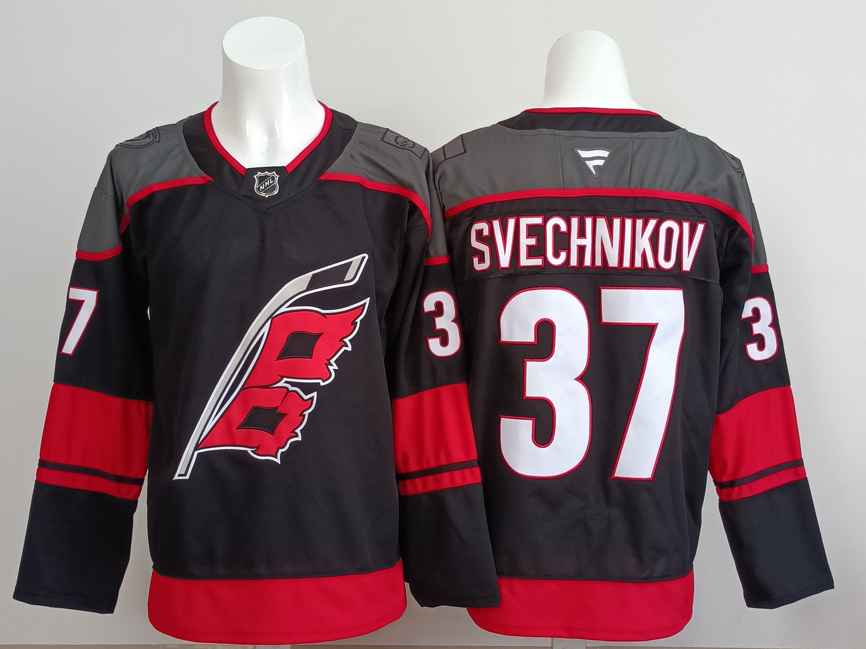 Men 2025 Carolina Hurricanes #37 Svechnikov Black Fanatics Home Premium NHL Jersey style 1